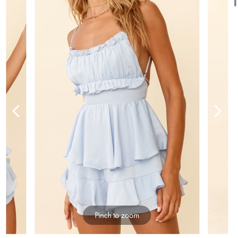Selfie Leslie “Tennessee Gathered Bust Open Back Romper Steel Blue” - Size M
